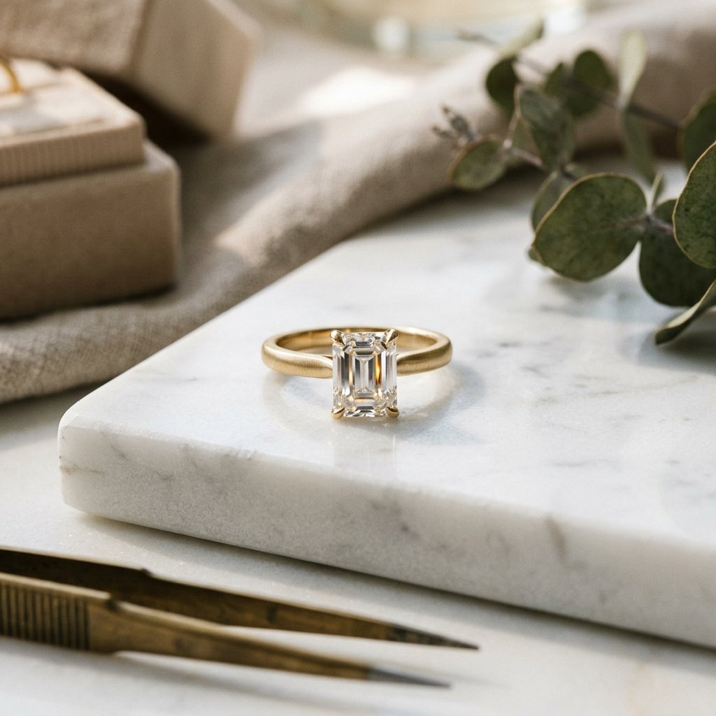 The Verona Emerald Solitaire handcrafted diamond jewellery